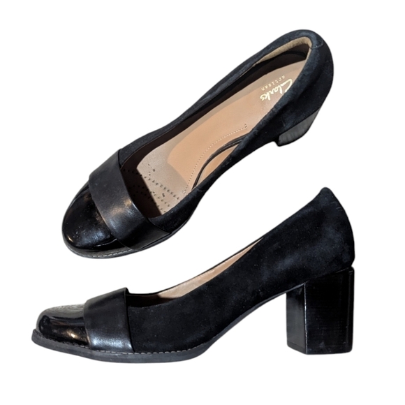 Clarks Artisan Heels Tarah Brae Block Heel Pumps size 8.5 Classic Office Neutral - Picture 3 of 9